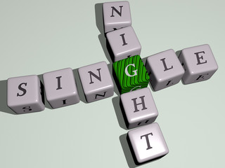 single night crossword by cubic dice letters - 3D illustration for background and icon