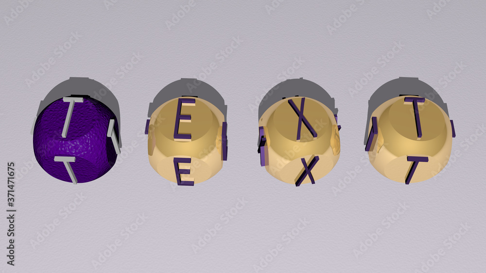 Aufkleber text text by cubic dice letters - 3d illustration for background and concept