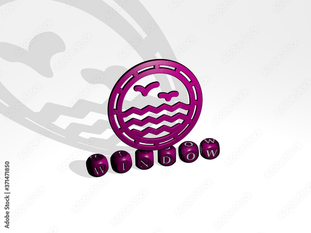 Poster window 3d icon over cubic letters - 3d illustration for background and architecture