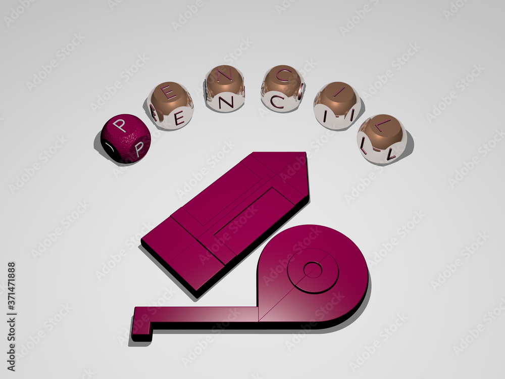 Poster pencil circular text of separate letters around the 3d icon - 3d illustration for background and dra