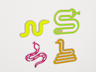 SNAKE 4 icons set - 3D illustration for animal and background