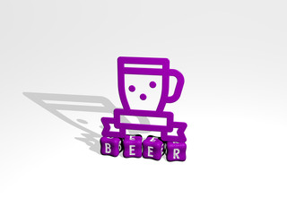 beer 3D icon on cubic text - 3D illustration for alcohol and background