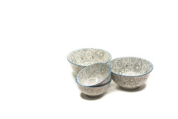 four ceramic jars with ornament decorative pattern isolated