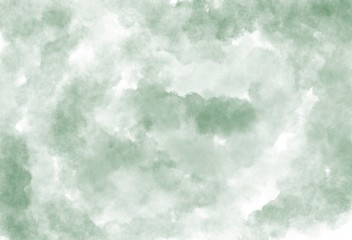 The watercolor background in green and white paintings with a muddy texture depicts soft or marbled or light, mist.