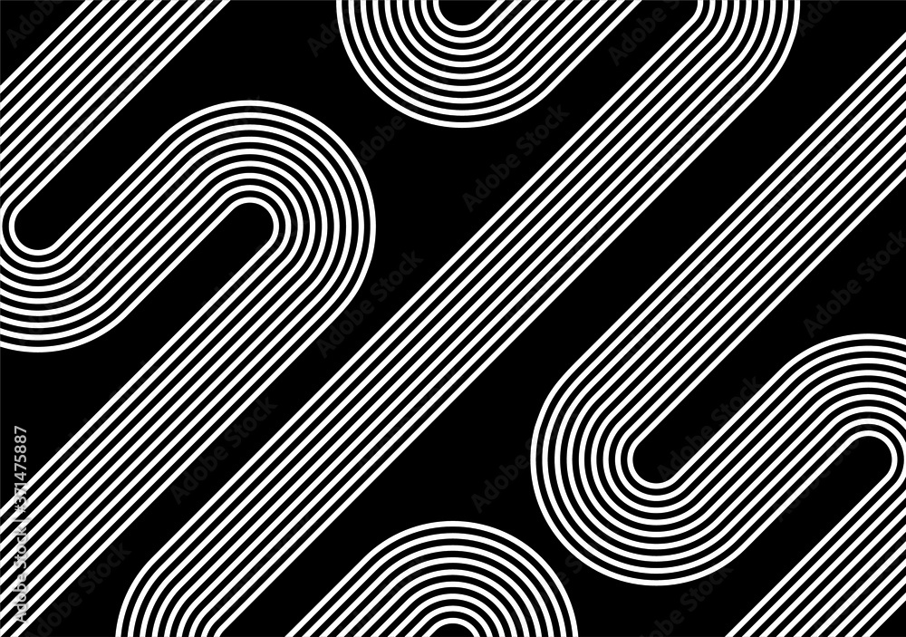 Aufkleber modern monochrome abstract background of white curves parallel lines on a black background. vector i