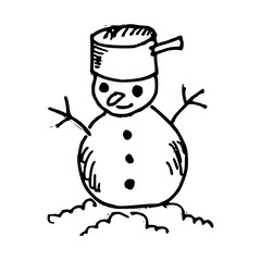 Snowman Doodle Hand Drawn Icon Vector