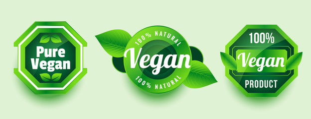 pure vegan natural product sticker or label design set