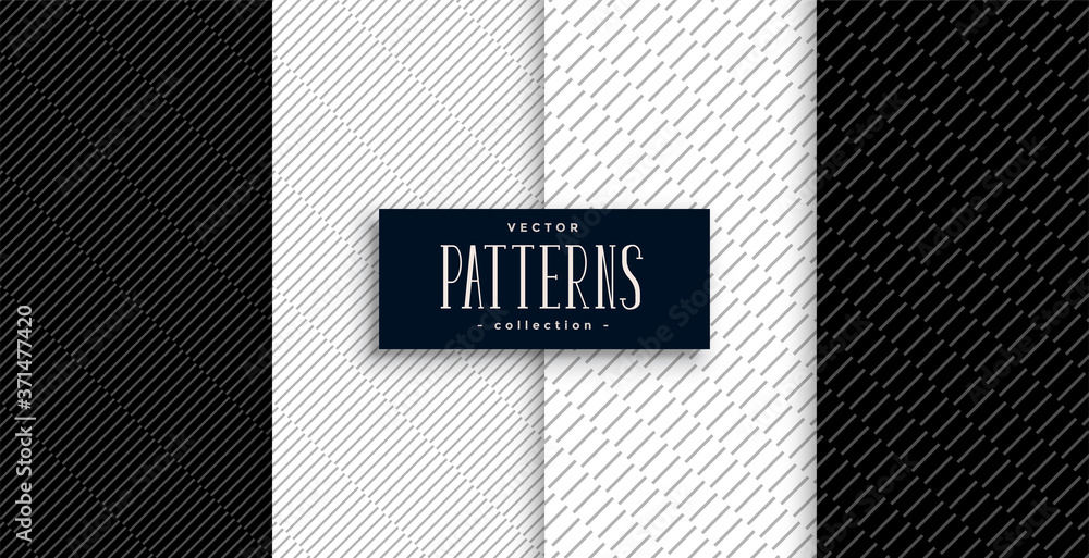 Poster black and white lines pattern set of four