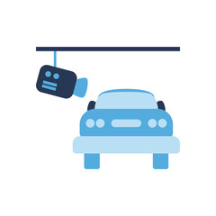 cctv videocamera watching car flat style icon vector design