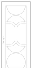An Image of timber decorative door leaves in 2D Architectural CAD drawing. Comes with a variety of attractive designs. Comes with metal door frames and ironmongery. Drawing in black and white. 

