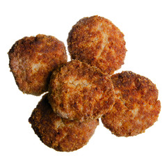 Fried meat cutlets on white background isolation, top view