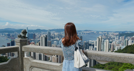 Woman travel in Hong Kong city