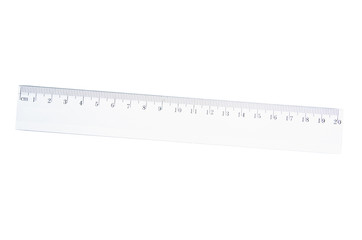 Plastic ruler on white background isolation, top view