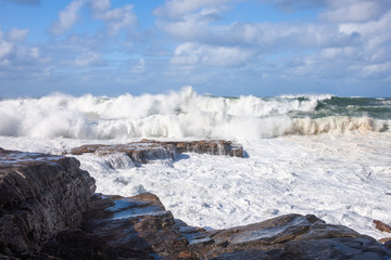 Storm waves crashing on the rocks, Bondi Australia