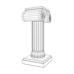 Greek ionic column. Ancient pillars roman antique architecture construction decoration. Wireframe low poly mesh vector illustration.