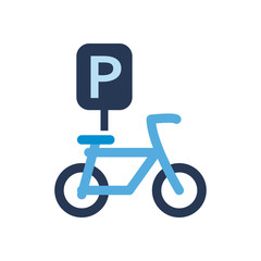 bike with parking road sign road sign flat style icon vector design