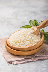 Fototapeta na wymiar round grain rice background.