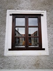 Dark-colored window at Tihany