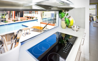 Interior shot of a modern luxury kitchen