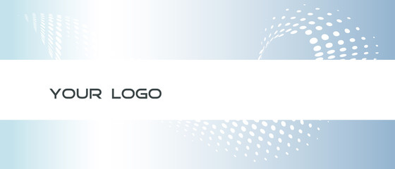 A banner on a gently gray background with an abstract pattern of dots. VEB design.