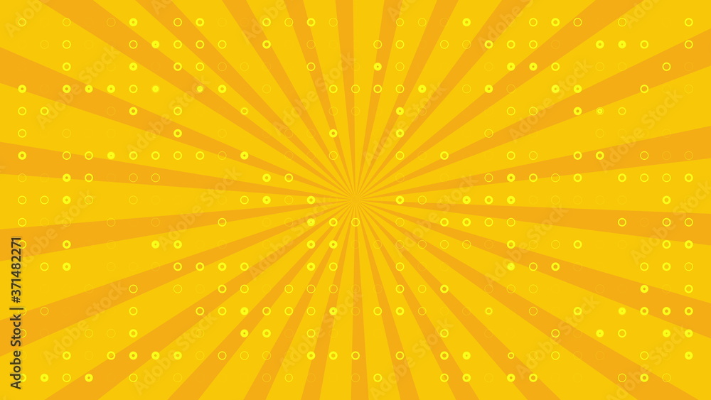 Poster background with pulsating white circles and sun on yellow background