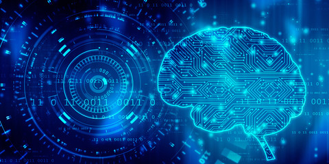 2d illustration Concept of thinking, background with brain, Abstract Artificial intelligence. Technology web background