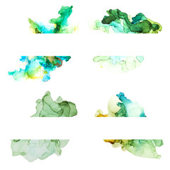 Green shades watercolor banners collection, wet liquid