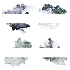 Grey shades watercolor banners collection, wet liquid