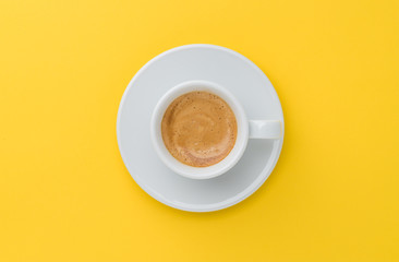 espresso coffee on yellow background