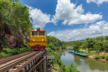 Death Railway with train Famous place in Kanchanaburi Thailand