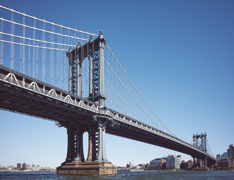 The Manhattan Bridge, color toned picture, New York City, USA.