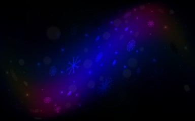 Dark Blue, Red vector pattern with christmas snowflakes. Snow on blurred abstract background with gradient. The pattern can be used for new year leaflets.