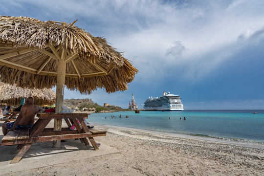 A crusie ship visitng the island of Curacao