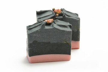 Handmade soap bar made with activated charcoal. Homemade toxic-free natural organic cosmetic.