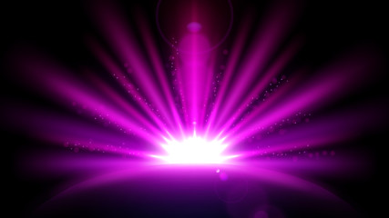 Violet Rays with Lens Flare isolated on Black Background. Widescreen Resolution Vector Illustration