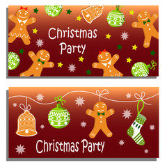 Gingerbread man, Christmas cookies. Vector illustration on a dark background. Holiday invitation, postcard, for shops, packaging and gifts.