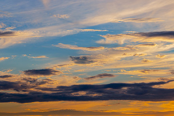 Clouds and sky in the rays of a red sunset