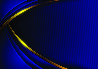 Abstract background in dark blue tones arranged in layers with golden curves. vector
