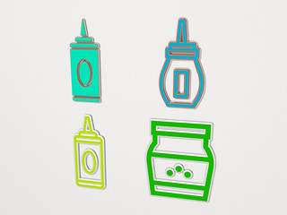 mustard 4 icons set - 3D illustration for background and food