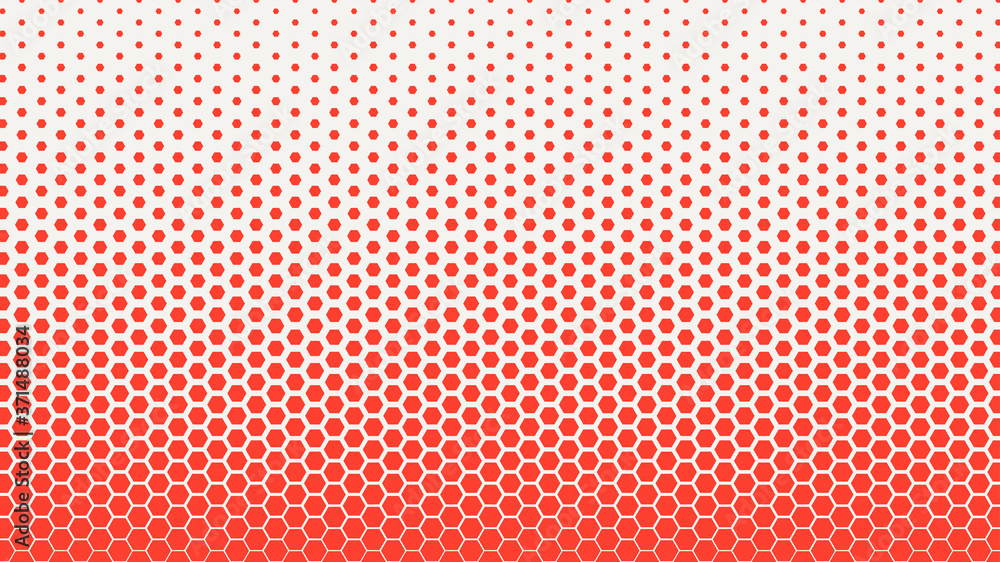 Poster red halftone hexagonal dots pattern isolated on white background. flat vector illustration design te