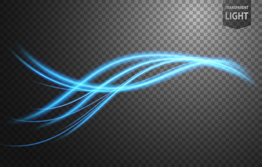 Abstract blue wavy line of light with a transparent background, isolated and easy to edit. Vector Illustration