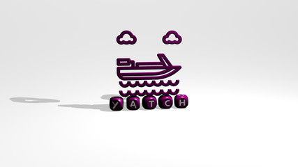 yatch 3D icon over cubic letters - 3D illustration