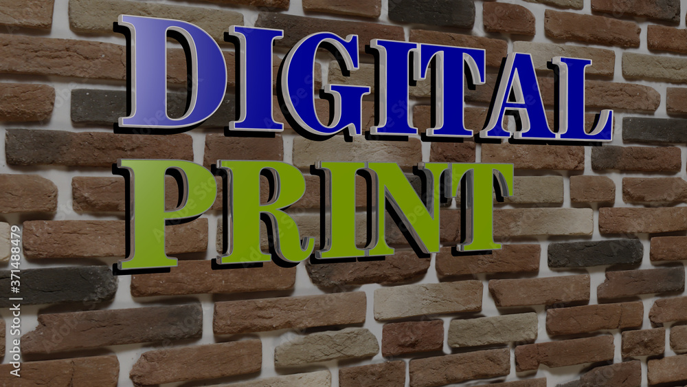 Aufkleber digital print text on textured wall - 3d illustration for background and abstract