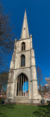 Tower and spire of the ruined church of Saint Andrews also known as the Glovers Needle, Worcester,...