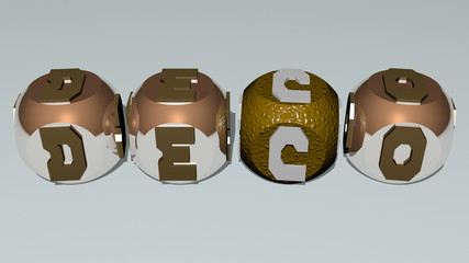 DECO text by cubic dice letters - 3D illustration for art and background
