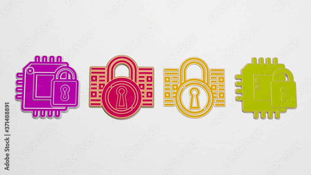Poster encrypt 4 icons set - 3d illustration for data and security