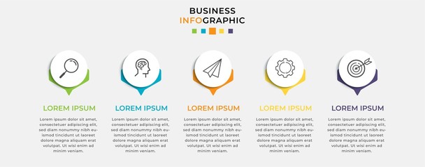 Business Infographic design template Vector with icons and 5 five options or steps. Can be used for process diagram, presentations, workflow layout, banner, flow chart, info graph