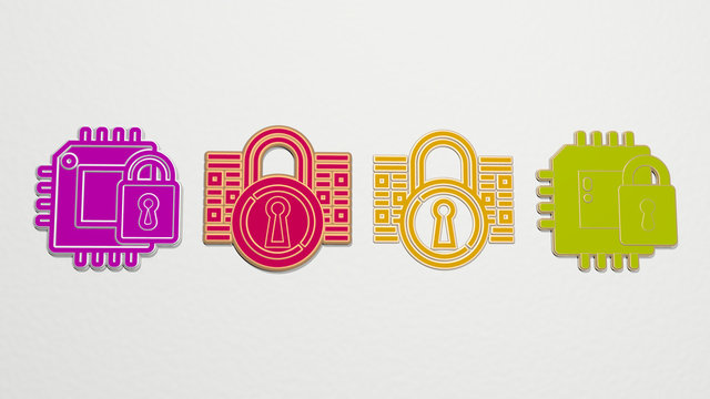 encrypt 4 icons set - 3D illustration for data and security