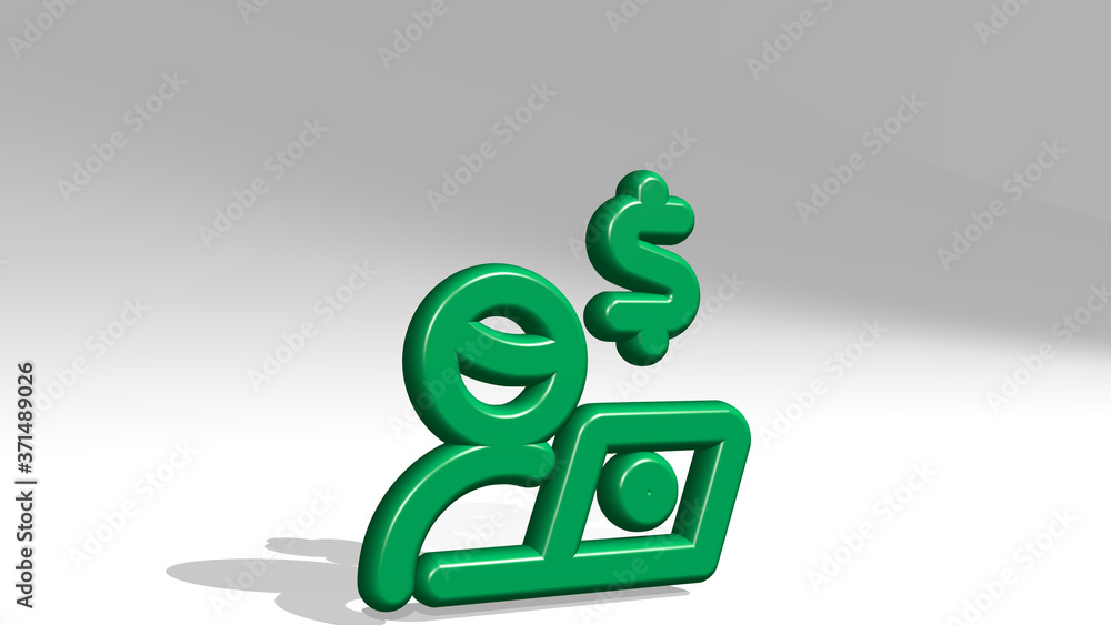 Poster monetization user laptop 3d icon casting shadow - 3d illustration for interface and design