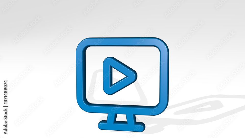 Poster monitor play 3d icon casting shadow - 3d illustration for computer and background